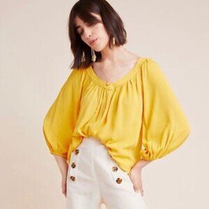 ANTHRO Maeve Boswell Mustard Yellow Gold Peasant Top 10